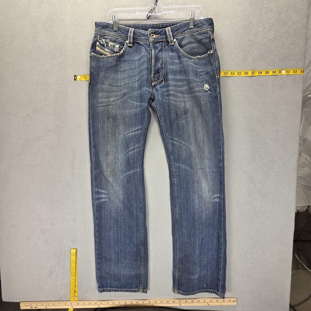 Diesel Jeans Mens 32x32 Blue Larkee Regular Straight Distressed Button Fly 008RQ